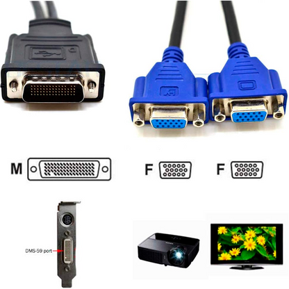 Cable adaptador de tarjeta de video / Pin macho a doble VGA hembra Y Splitter | DMS-59