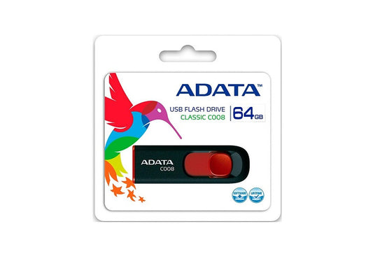 Memoria USB Adata C008, 64GB, USB 2.0, Negro/Rojo